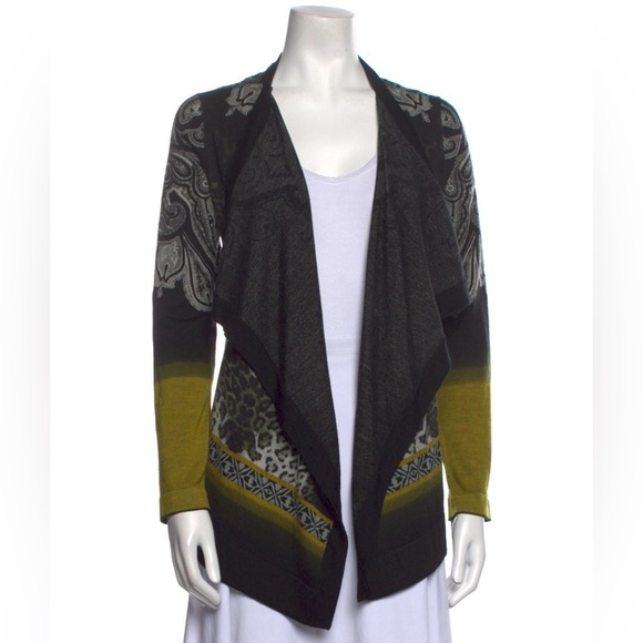 Etro Wool Multicolor Paisley Leopard Printed Open Front Cardigan Sweater EUC 42 - Picture 1 of 12